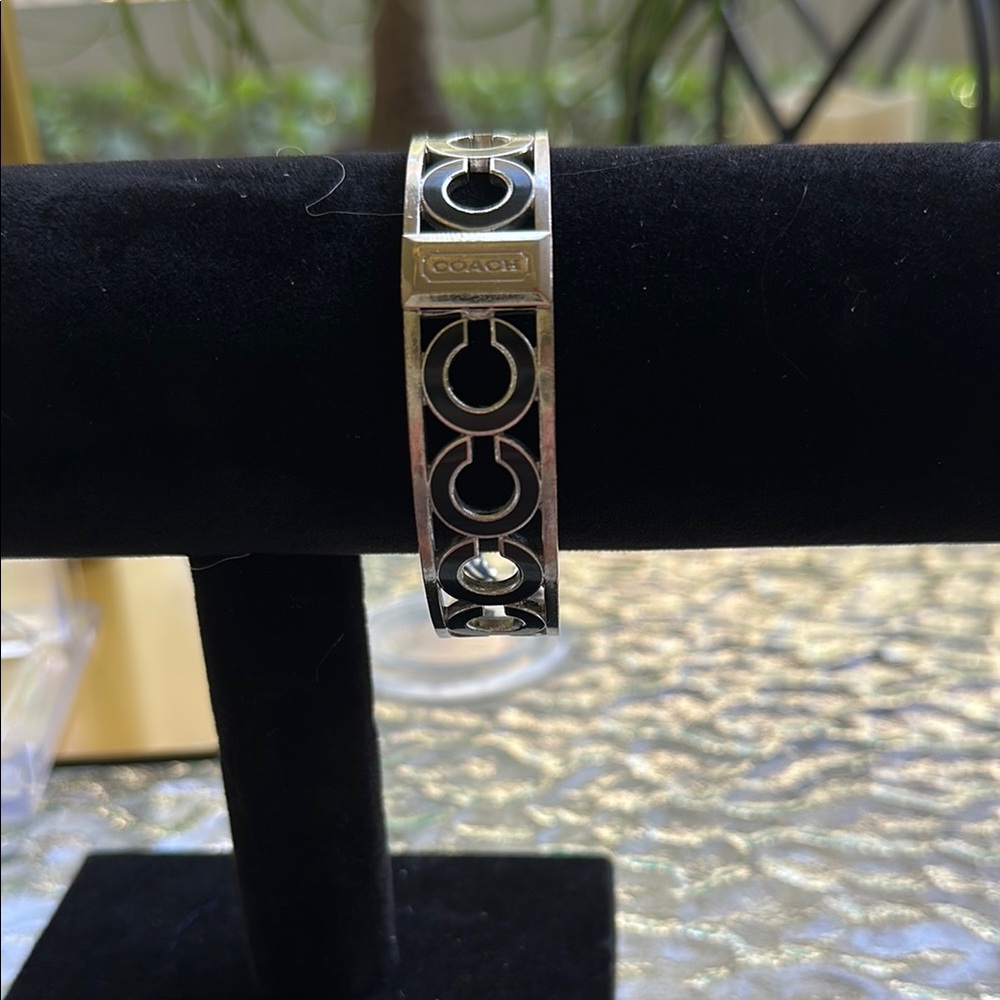 Coach Silver and black enamel Bangle Bracelet